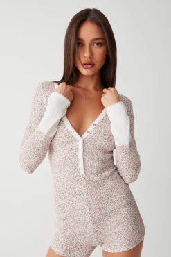 James Waffle Long Sleeve Romper