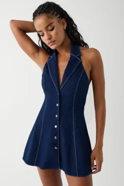 Moonlight Denim Halter Dress