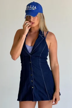 Moonlight Denim Halter Dress