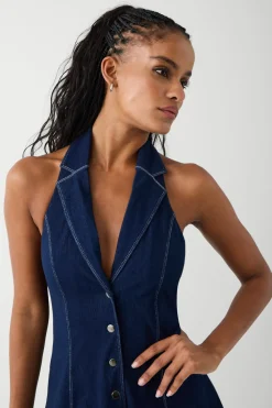 Moonlight Denim Halter Dress